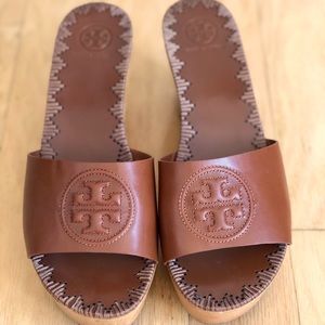 Tory Burch Brown Leather Platform Wedge Sandals